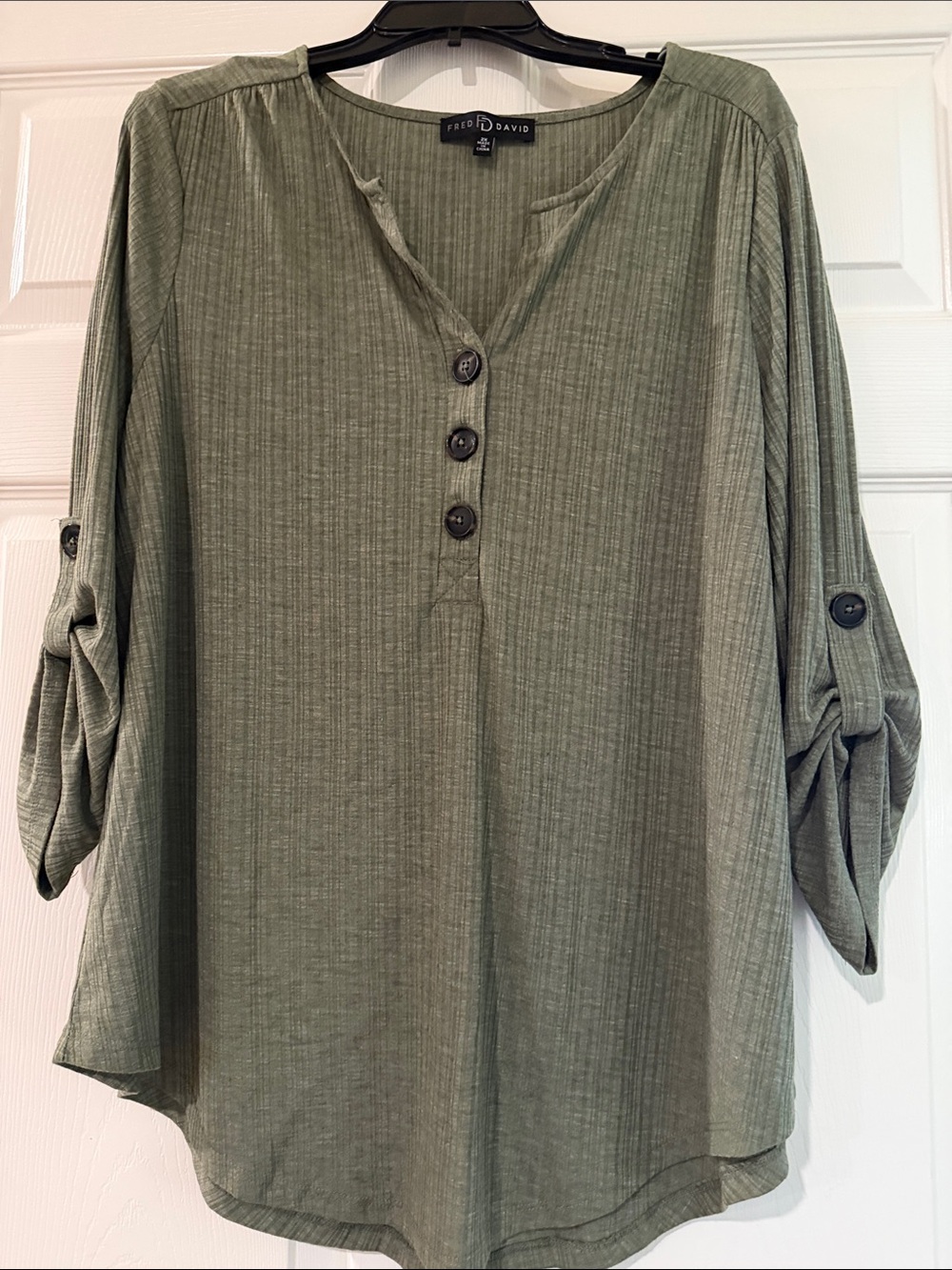 Fred David Olive Ribbed Button Henley Tunic
